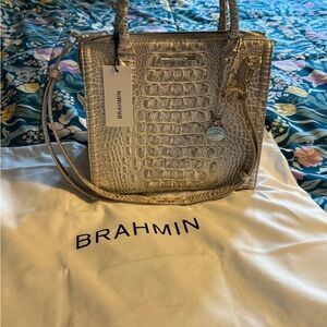 Brahmin Metallic Pearl Croc-Embossed Satchel shoulder bag